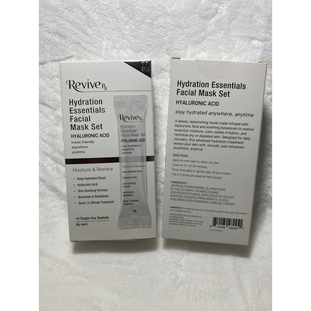 ReviveRx Hydration Essentials Facial Mask Set Hyaluronic Acid -2 boxes, 20 masks